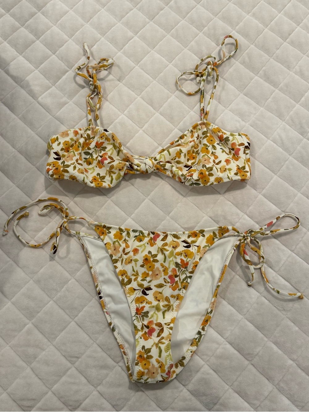 PacSun Floral Tie-Side Bikini in Cream and Yellow Floral